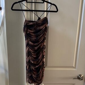 H&M Brown Ruched Mini Dress